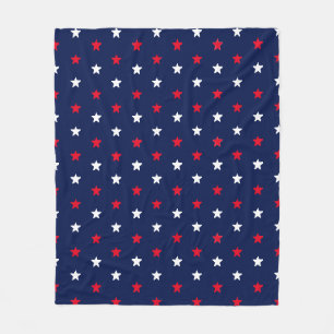 Couverture Polaire Etoiles blanches rouges, bleu marine arrière - pla