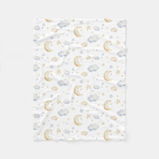 Couverture Polaire Etoiles de lune d'aquarelle et Motif de nuage (Devant)
