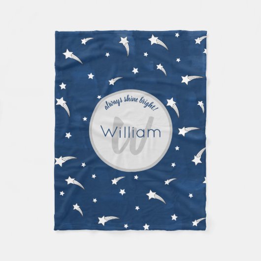 Couverture Polaire Étoiles de tir Aquarelle bleu marine Monogramme (Devant)