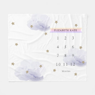 Couverture Polaire Étoiles d'or et nuages Lavender jalon mensuel