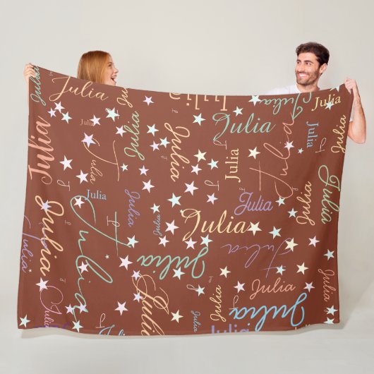 Couverture Polaire Étoiles mouchetées avec son nom Terracotta (En situation)