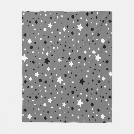 Couverture Polaire Étoiles noires et blanches sur gris (Devant)