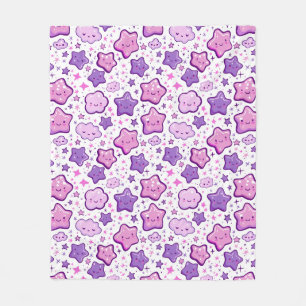 Couverture Polaire Étoiles violettes Cloud Kawaii Cute Blanche
