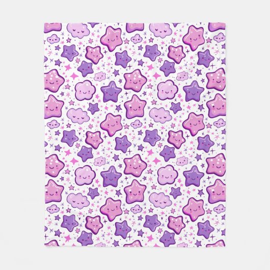 Couverture Polaire Étoiles violettes Cloud Kawaii Cute Blanche (Devant)