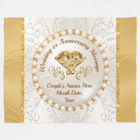 Couverture Polaire Étonnant, Jeu de Mariage personnalisé, Or, Ivoire (Devant (Horizontal))