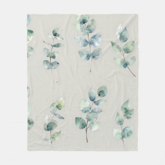 Couverture Polaire Eucalyptus Leaves Watercolor Pattern (Devant)
