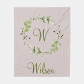 Couverture Polaire Éucalyptus vert et feuille Monogramme de la couron (Devant)