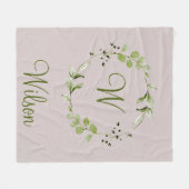 Couverture Polaire Éucalyptus vert et feuille Monogramme de la couron (Devant (Horizontal))