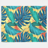 Couverture Polaire Exotic Tropical Leaves on Lemon Yellow (Devant (Horizontal))