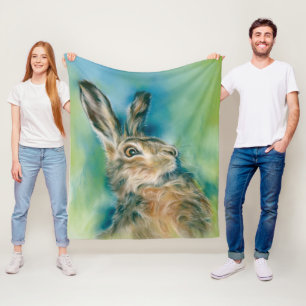Couverture Polaire Exubérance de lièvre sauvage Art pastel