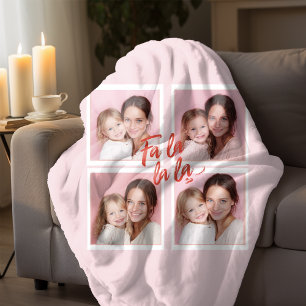 Couverture Polaire Fa La La La Collage Photo de Noël Rose Blush