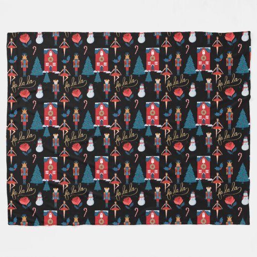 Couverture Polaire Fa La Nutcracker Caractère de Noël Motif Noir (Devant (Horizontal))