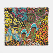 Couverture Polaire Fabric africain : Patchwork d'animaux sauvages. (Devant (Horizontal))