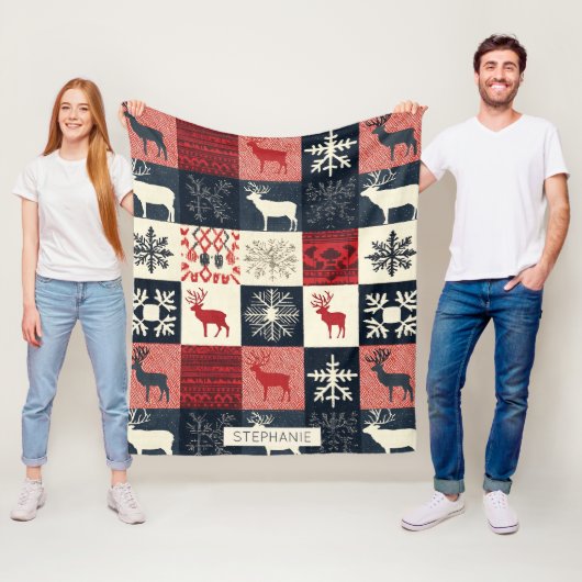 Couverture Polaire Fair Isle Patchwork | Reindeer (En situation)