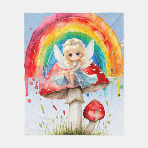 Couverture Polaire Fairy Mushroom Paint Rainbow Girl Anniversaire