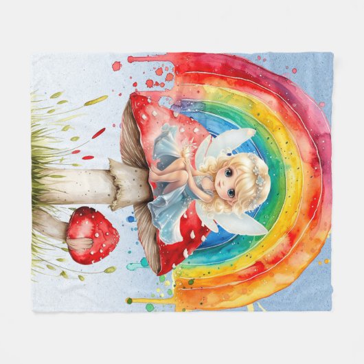 Couverture Polaire Fairy Mushroom Paint Rainbow Girl Anniversaire (Devant (Horizontal))