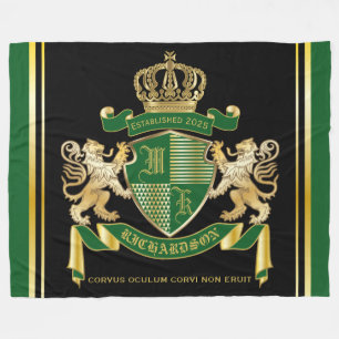 Couverture Polaire Faites votre propre blason Green Gold Lion Emblem