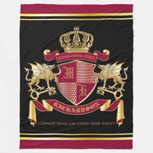 Couverture Polaire Faites votre propre blason Rouge Gold Dragon Emble (Devant)