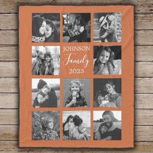Couverture Polaire Famille 11 Photo Brûlé Orange Fleece Blanket