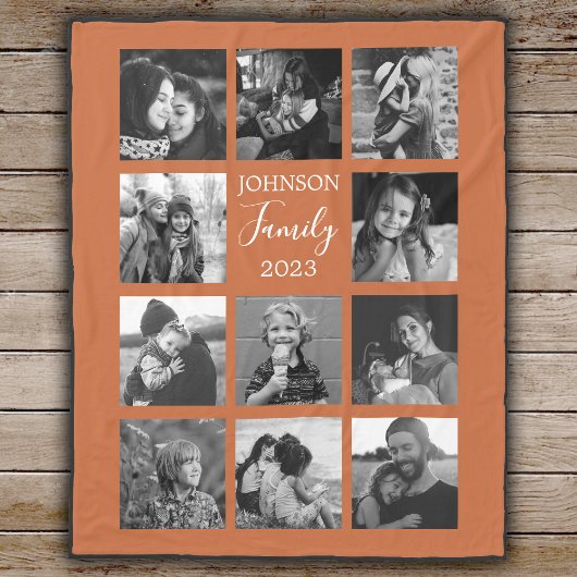 Couverture Polaire Famille 11 Photo Brûlé Orange Fleece Blanket