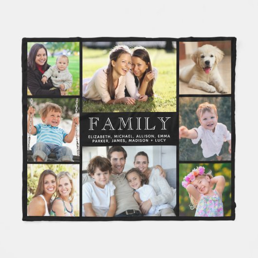 Couverture Polaire Famille 8 Photo Collage noir (Devant (Horizontal))