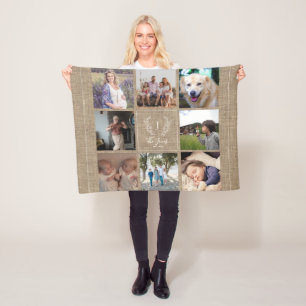 Couverture Polaire Famille 8 photo collage nom monogramme camouflage