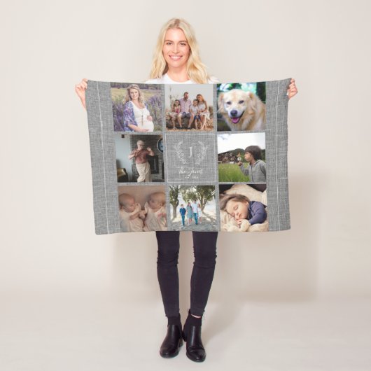 Couverture Polaire Famille 8 photo collage nom monogramme camouflage (En situation)