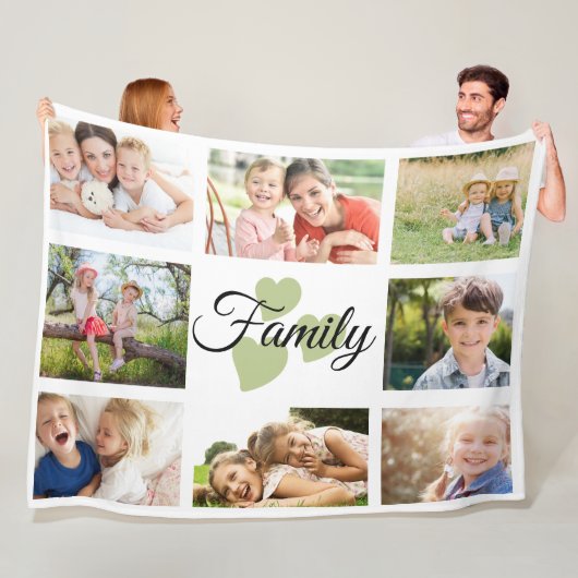 Couverture Polaire Famille 8 Photo Printemps Blanc Coeurs verts (En situation)