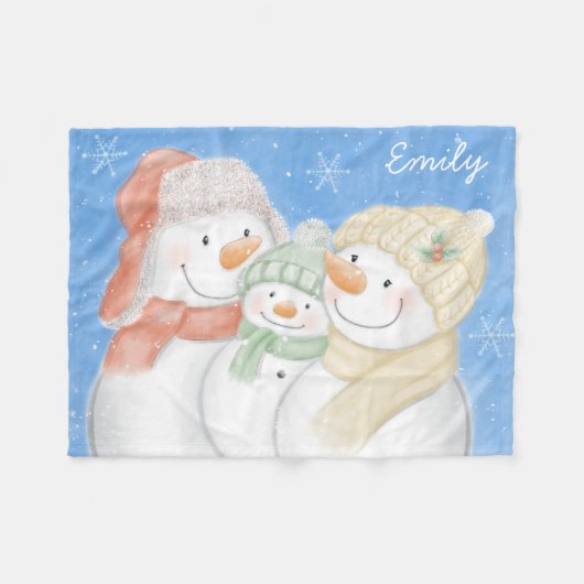Couverture Polaire Famille de Neige mignonne (Devant (Horizontal))