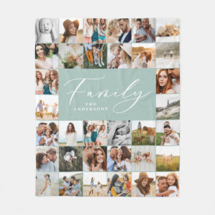 Couverture Polaire Famille de script bleu multi-photo moderne