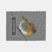Couverture Polaire Famille d'oiseaux Robin monogrammed gris (Devant (Horizontal))
