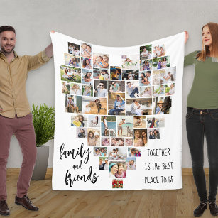 Couverture Polaire Famille et amis Coeur en forme 51 Photo Collage