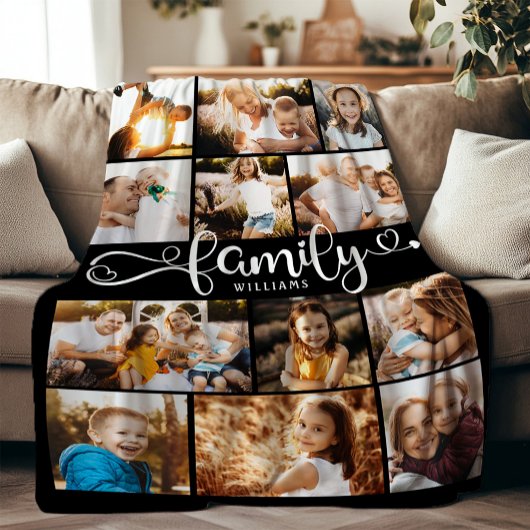 Couverture Polaire Famille Moderne Script Coeur Photo Collage Chic