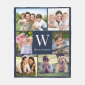 Couverture Polaire Famille Monogramme 6 Photo Collage Bleu (Devant)