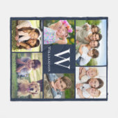 Couverture Polaire Famille Monogramme 6 Photo Collage Bleu (Devant (Horizontal))