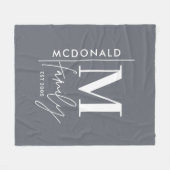 Couverture Polaire Famille monogramme moderne marine gris élégant ass (Devant (Horizontal))