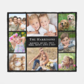 Couverture Polaire Famille Monogramme Nom 8 Photo Collage noir (Devant (Horizontal))