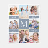 Couverture Polaire Famille Monogramme Photo Collage Dusty Blue (Devant)