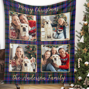Couverture Polaire Famille Noël Plaid Custom 4 Gold Photo Collage