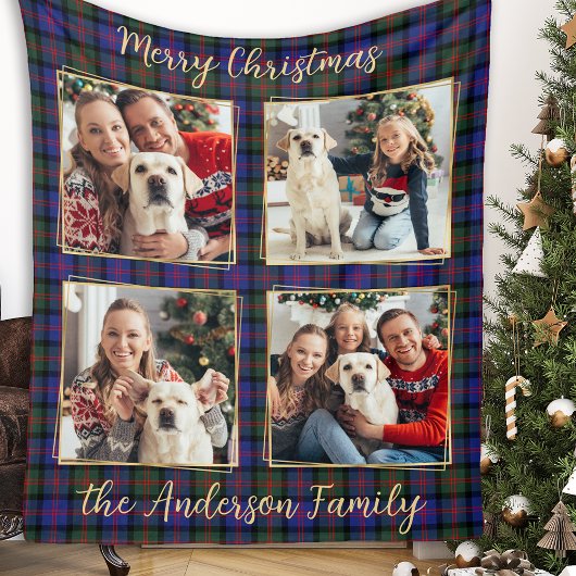 Couverture Polaire Famille Noël Plaid Custom 4 Gold Photo Collage