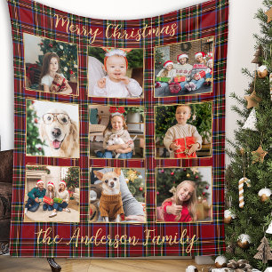 Couverture Polaire Famille Noël Plaid Gold Custom Photo Collage