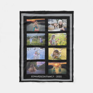 Couverture Polaire Famille noire moderne gris collage photo monogramm