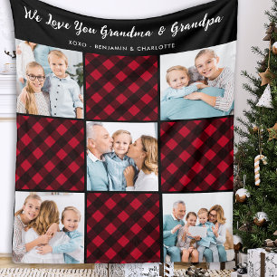 Couverture Polaire Famille Personnalisée Rouge Plaid 5 Photo Collage