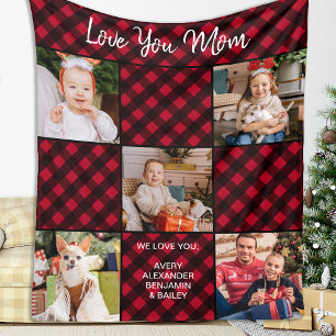 Couverture Polaire Famille Personnalisée Rouge Plaid 5 Photo Collage