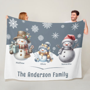 Couverture Polaire Famille personnalisée Snowman Holiday