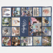 Couverture Polaire Famille Photo Collage Marine Blue Modern Monogramm (Devant (Horizontal))