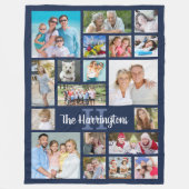 Couverture Polaire Famille Photo Collage Marine Blue Monogramme Nom (Devant)