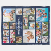 Couverture Polaire Famille Photo Collage Marine Blue Monogramme Nom (Devant (Horizontal))