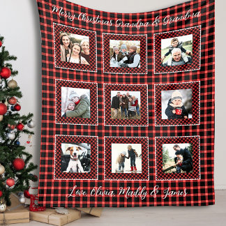 Couverture Polaire Famille Photo Collage Red Plaid Noël