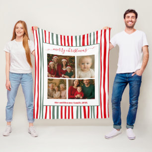 Couverture Polaire Famille rayure minimale moderne Photo rouge Noël